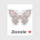 Roze en grijze botanische vlinder sticker (Vel)