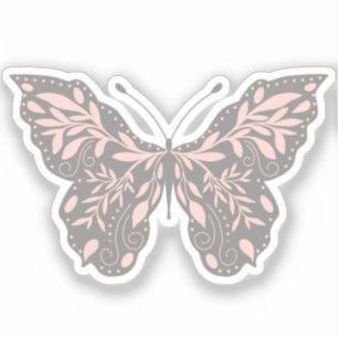 Roze en grijze botanische vlinder sticker
