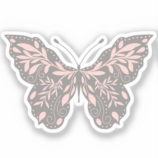 Roze en grijze botanische vlinder sticker (Voorkant)