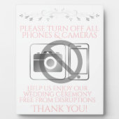 Roze en grijze bruiloft geen telefoons of camera's fotoplaat (Voorkant)
