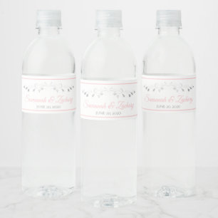 Roze en grijze bruiloft waterfles etiket