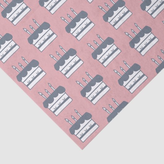 Roze en grijze Cake Patterned Birthday Tissuepapier (Detail)