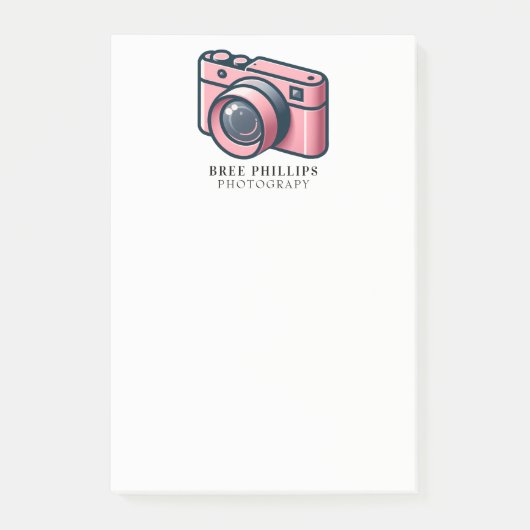 Roze en grijze camera fotografie gepersonaliseerd post-it® notes (Voorkant)