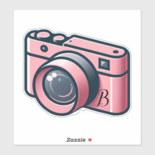Roze en grijze camera fotografie gepersonaliseerd sticker