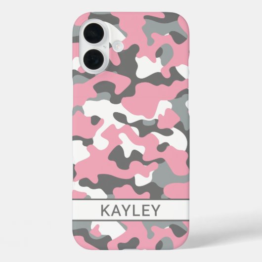 Roze en grijze camouflage gepersonaliseerd Case-Mate iPhone case (Achterkant)