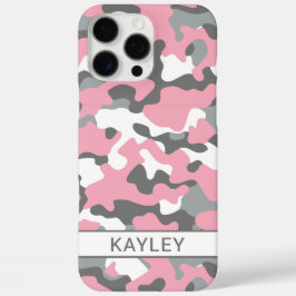 Roze en grijze camouflage gepersonaliseerd iPhone 16 pro max hoesje