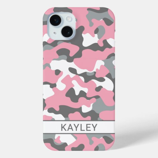 Roze en grijze camouflage gepersonaliseerd Case-Mate iPhone case (Achterkant)