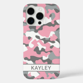 Roze en grijze camouflage gepersonaliseerd iPhone 16 pro hoesje