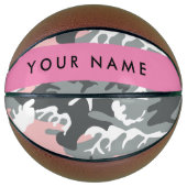 Roze en Grijze Camouflage Jouw naam Personaliseren Basketbal (Voorkant)