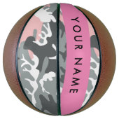 Roze en Grijze Camouflage Jouw naam Personaliseren Basketbal (Verticaal)