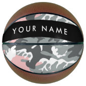 Roze en Grijze Camouflage Jouw naam Personaliseren Basketbal (Voorkant)