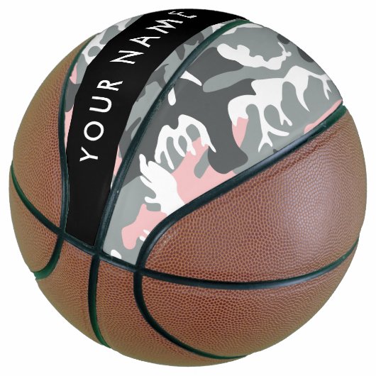 Roze en Grijze Camouflage Jouw naam Personaliseren Basketbal (Schuin)