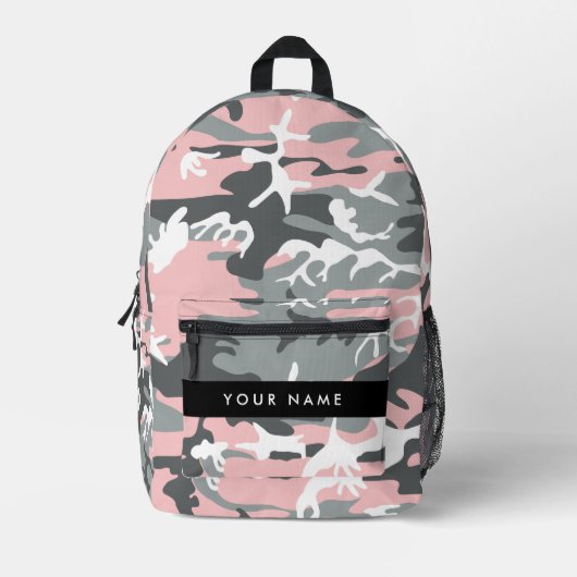 Roze en Grijze Camouflage Jouw naam Personaliseren Bedrukte Rugzak (Voorkant)