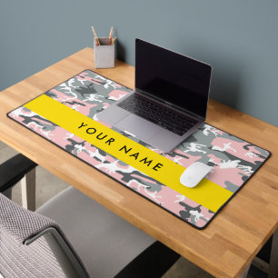 Roze en Grijze Camouflage Jouw naam Personaliseren Bureaumat