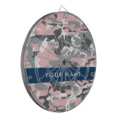 Roze en Grijze Camouflage Jouw naam Personaliseren Dartbord (Voorkant Links)