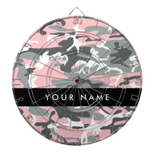 Roze en Grijze Camouflage Jouw naam Personaliseren Dartbord (Voorkant)