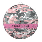 Roze en Grijze Camouflage Jouw naam Personaliseren Dartbord (Voorkant)