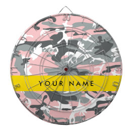 Roze en Grijze Camouflage Jouw naam Personaliseren Dartbord