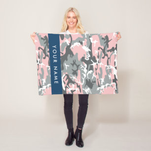 Roze en Grijze Camouflage Jouw naam Personaliseren Fleece Deken