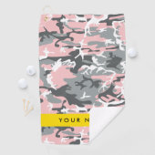 Roze en Grijze Camouflage Jouw naam Personaliseren Golfhanddoek (Insitu)