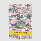 Roze en Grijze Camouflage Jouw naam Personaliseren Golfhanddoek (Voorkant)