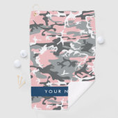 Roze en Grijze Camouflage Jouw naam Personaliseren Golfhanddoek (Insitu)