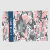 Roze en Grijze Camouflage Jouw naam Personaliseren Golfhanddoek (Horizontaal)