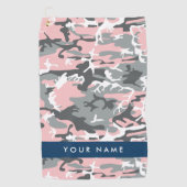 Roze en Grijze Camouflage Jouw naam Personaliseren Golfhanddoek (Voorkant)