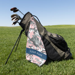 Roze en Grijze Camouflage Jouw naam Personaliseren Golfhanddoek
