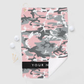 Roze en Grijze Camouflage Jouw naam Personaliseren Golfhanddoek (Insitu)