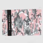 Roze en Grijze Camouflage Jouw naam Personaliseren Golfhanddoek (Horizontaal)