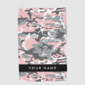 Roze en Grijze Camouflage Jouw naam Personaliseren Golfhanddoek (Voorkant)