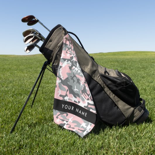 Roze en Grijze Camouflage Jouw naam Personaliseren Golfhanddoek (Groen)