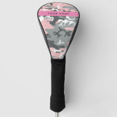 Roze en Grijze Camouflage Jouw naam Personaliseren Golfheadcover (Voorkant)