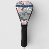 Roze en Grijze Camouflage Jouw naam Personaliseren Golfheadcover (Voorkant)