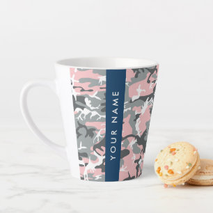 Roze en Grijze Camouflage Jouw naam Personaliseren Latte Mok