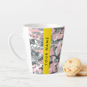 Roze en Grijze Camouflage Jouw naam Personaliseren Latte Mok