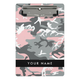 Roze en Grijze Camouflage Jouw naam Personaliseren Mini Klembord