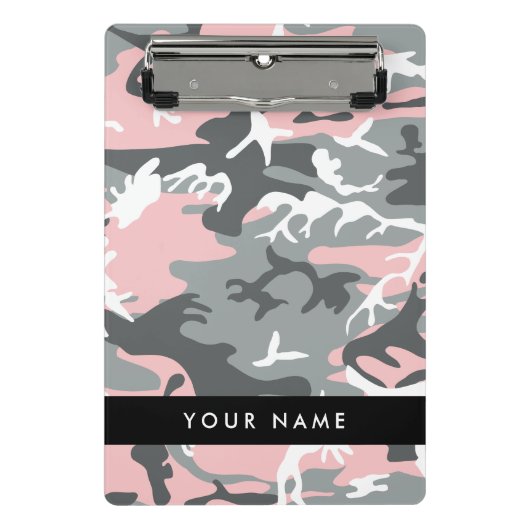 Roze en Grijze Camouflage Jouw naam Personaliseren Mini Klembord (Voorkant)