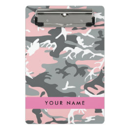 Roze en Grijze Camouflage Jouw naam Personaliseren Mini Klembord