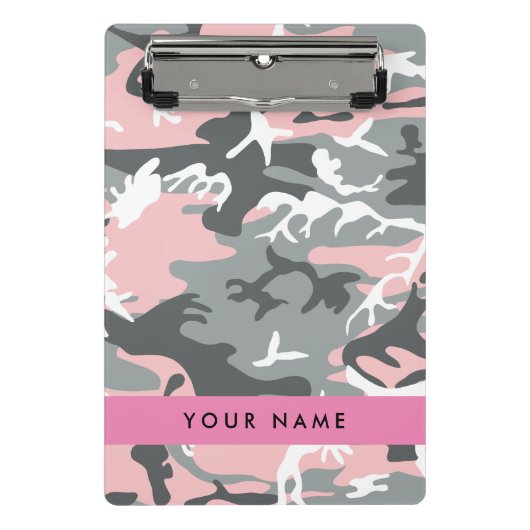 Roze en Grijze Camouflage Jouw naam Personaliseren Mini Klembord (Voorkant)