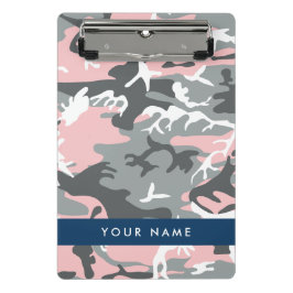 Roze en Grijze Camouflage Jouw naam Personaliseren Mini Klembord