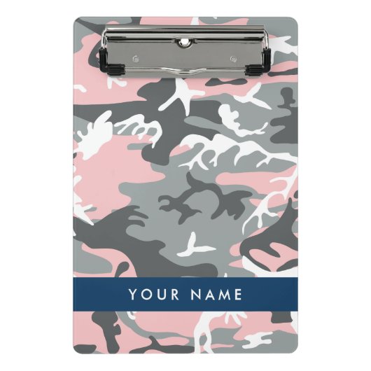 Roze en Grijze Camouflage Jouw naam Personaliseren Mini Klembord (Voorkant)