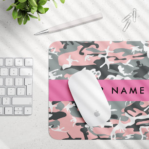 Roze en Grijze Camouflage Jouw naam Personaliseren Muismat