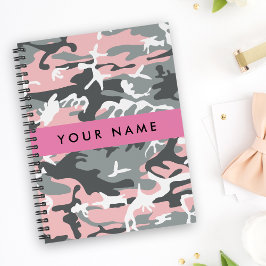 Roze en Grijze Camouflage Jouw naam Personaliseren Notitieboek
