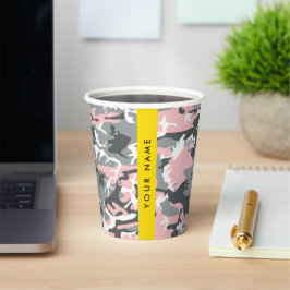 Roze en Grijze Camouflage Jouw naam Personaliseren Papieren Bekers