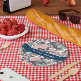 Roze en Grijze Camouflage Jouw naam Personaliseren Papieren Bordje