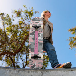 Roze en Grijze Camouflage Jouw naam Personaliseren Persoonlijk Skateboard