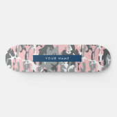 Roze en Grijze Camouflage Jouw naam Personaliseren Persoonlijk Skateboard (Horizontaal)