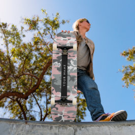 Roze en Grijze Camouflage Jouw naam Personaliseren Persoonlijk Skateboard